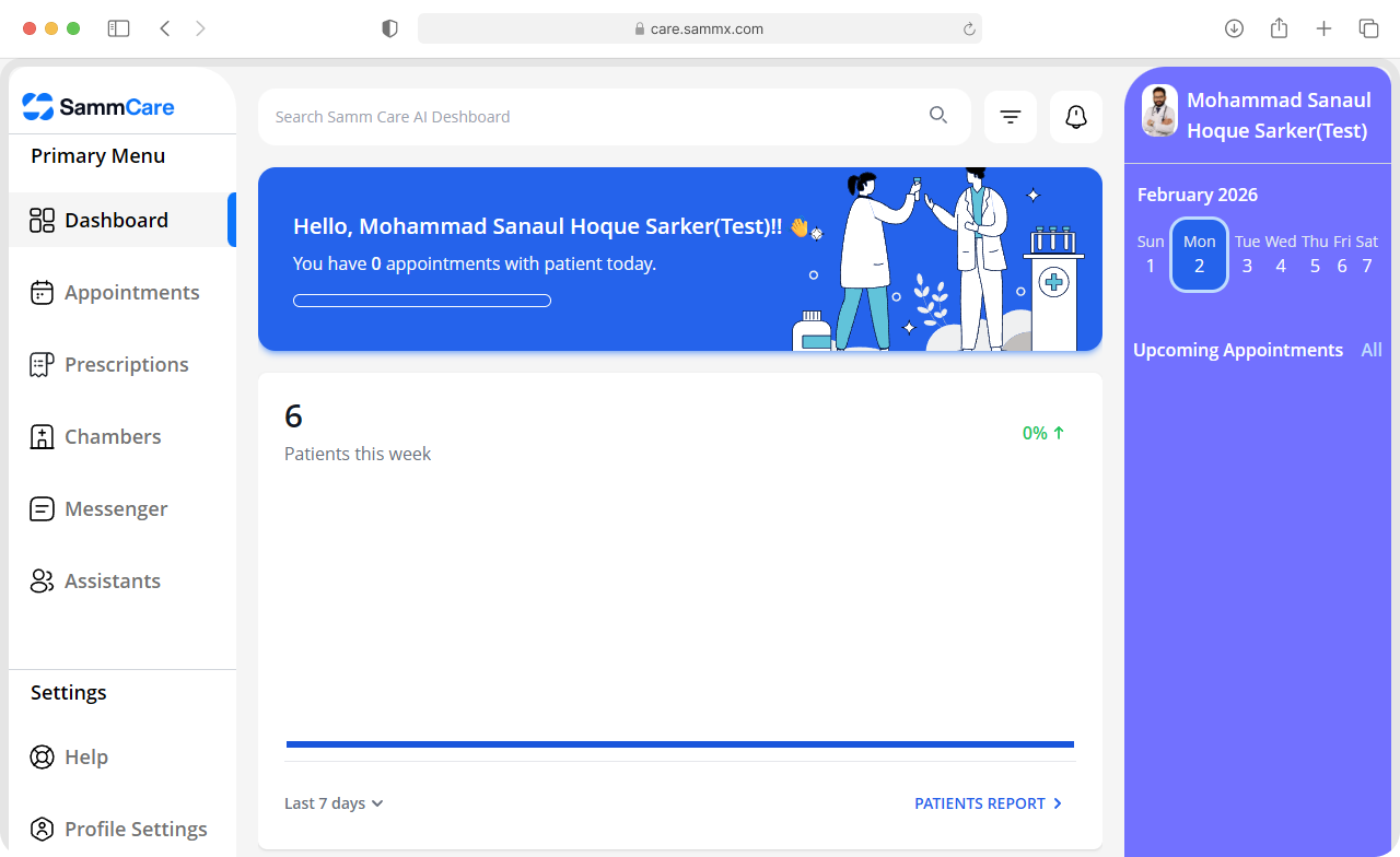 Samm Care Desktop Dashboard